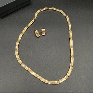 Monet Vintage Gold Tone Link Necklace and Clip On Earrings with Sparkly Accent
